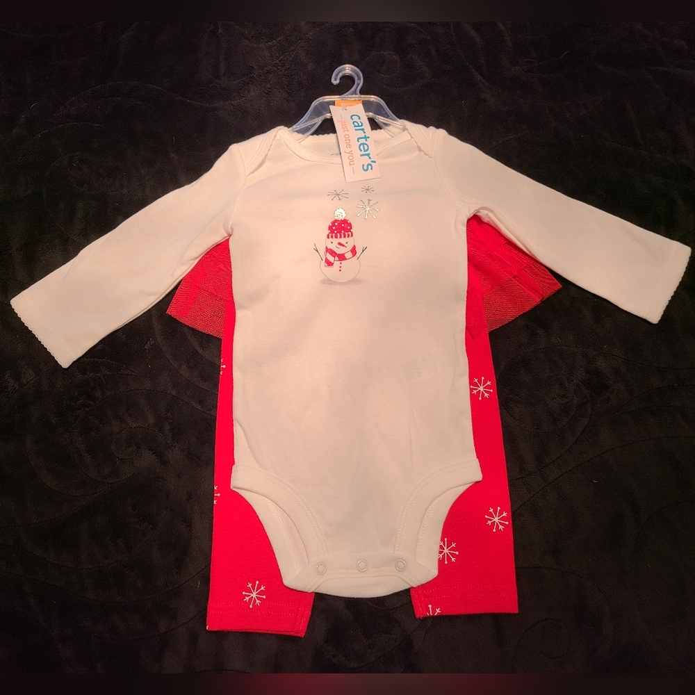 Girls Christmas Onsie and Tutu Snowflake  Pants - 9 mo. Never worn!